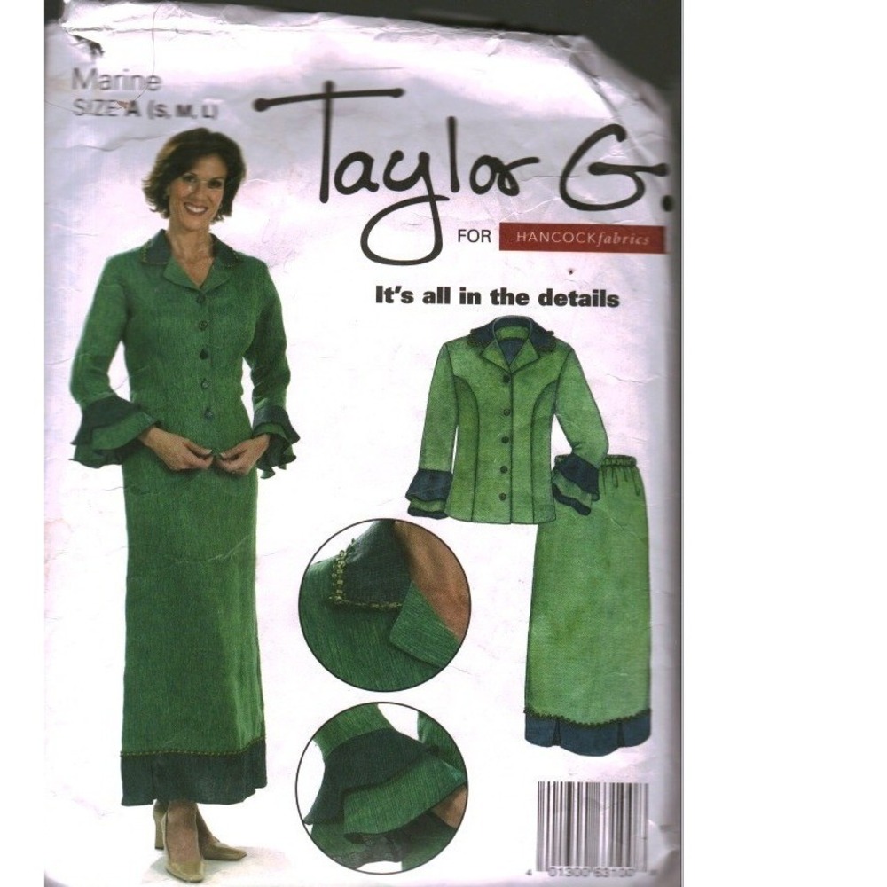 Taylor G Hancock Fabrics Marine Sewing Pattern Jacket Skirt Size S M L cut